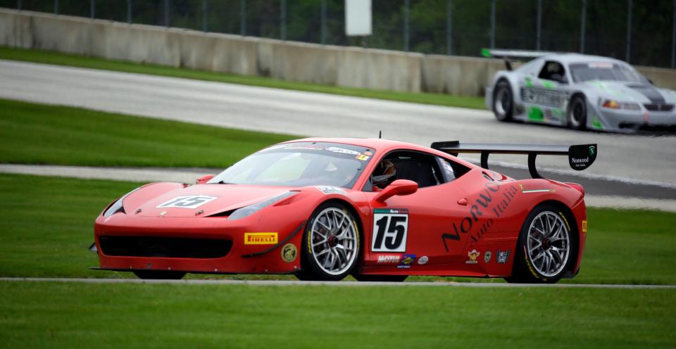 A Ferrari speeds around turn 3 during the SVRA Spring Vintage Festival, Saturday, May 18, 2019, at Road America in Elkhart Lake, Wis.