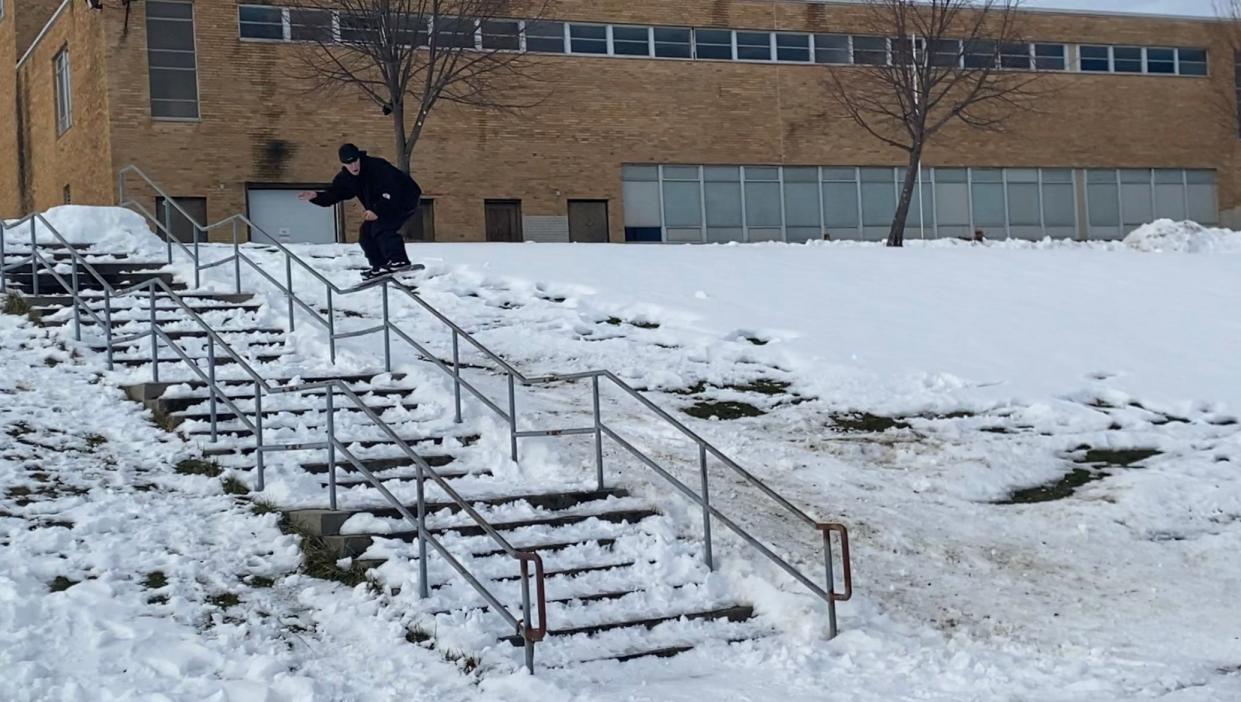 Brett Hagan of Charlton makes his way down a railing recently.