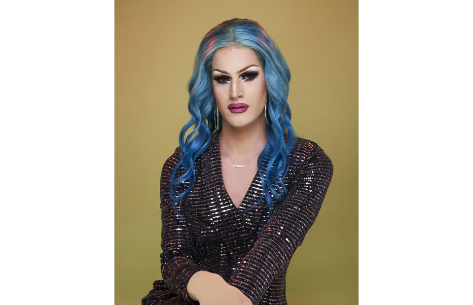 In this undated photo provided by Ocean, drag artist and photographer Ocean poses for a photo. Ocean, who lives in Berlin, turned to the live video feature of an LGBTQ+ app called Taimi to make friends across the world during the pandemic. (Courtesy of Ocean via AP)