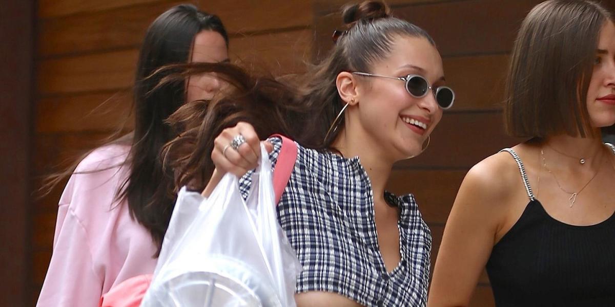 Bella Hadid shows off major underboob in a plaid crop top in NYC