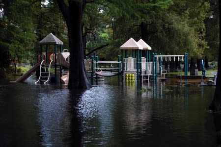 A city park and playground are inundated with flood waters from Hurricane Dorian in Wilmington, North Carolina