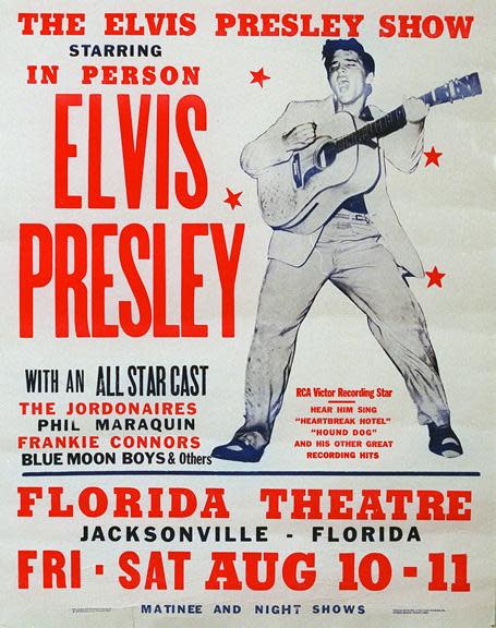 A poster promoting the arrival of Elvis in August of 1956 was big news as he was already a national sensation.