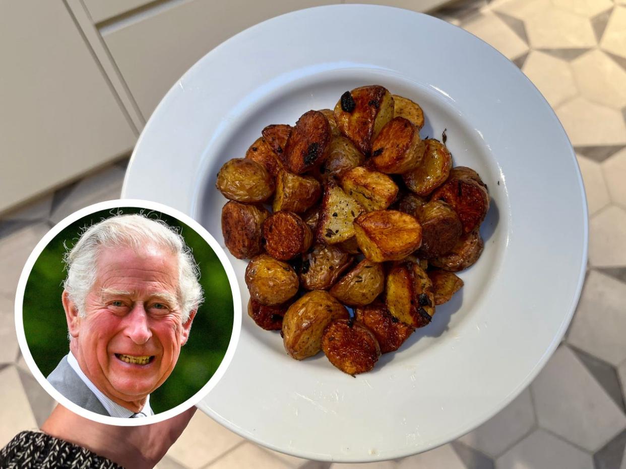 I put a King Charles twist on my dad's roast potatoes recipe.