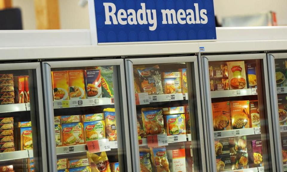 Supermarket interior showing ready meals freezer