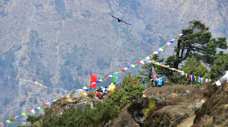 Family and friends of Swiss climber Ueli Steck gathered at the site of his cremation at Tengboche, Nepal, north-east of Kathmandu