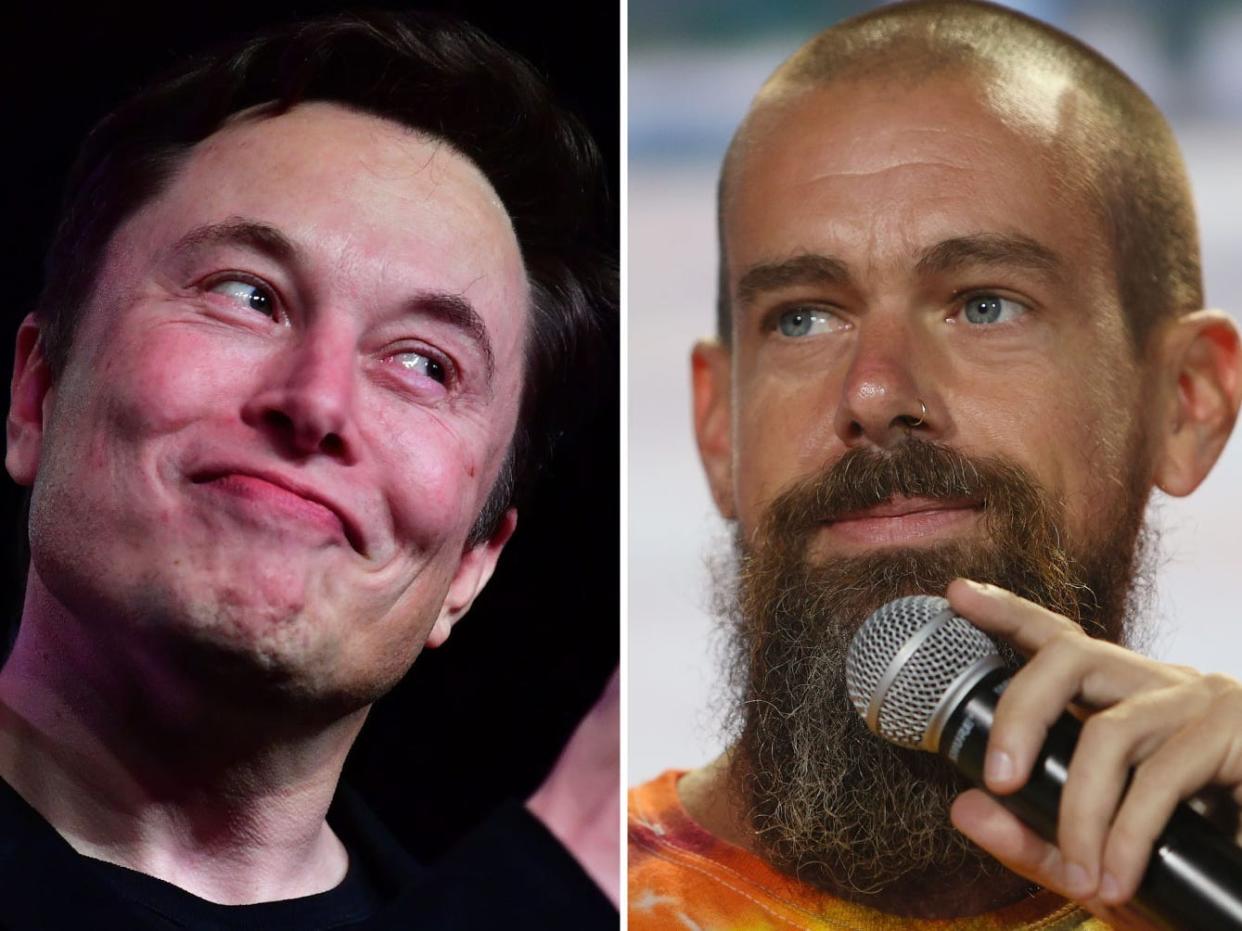 elon musk and jack dorsey are in a side by side photo