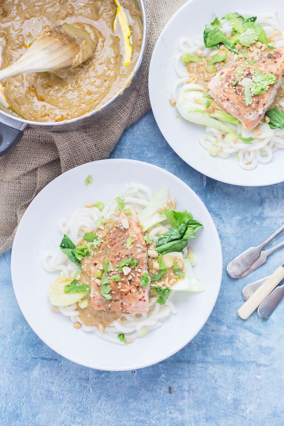 <p>The salmon is soaked in a creamy nutty sauce with pieces of chopped pak choi for the ultimate fish dinner. </p><p>Get the <a href="https://thecookreport.co.uk/peanut-salmon-noodles-pak-choi/" rel="nofollow noopener" target="_blank" data-ylk="slk:Peanut Salmon Noodles with Pak Choi;elm:context_link;itc:0;sec:content-canvas" class="link ">Peanut Salmon Noodles with Pak Choi</a> recipe.</p><p>Recipe from <a href="https://thecookreport.co.uk/" rel="nofollow noopener" target="_blank" data-ylk="slk:The Cook Report;elm:context_link;itc:0;sec:content-canvas" class="link ">The Cook Report</a>. </p>