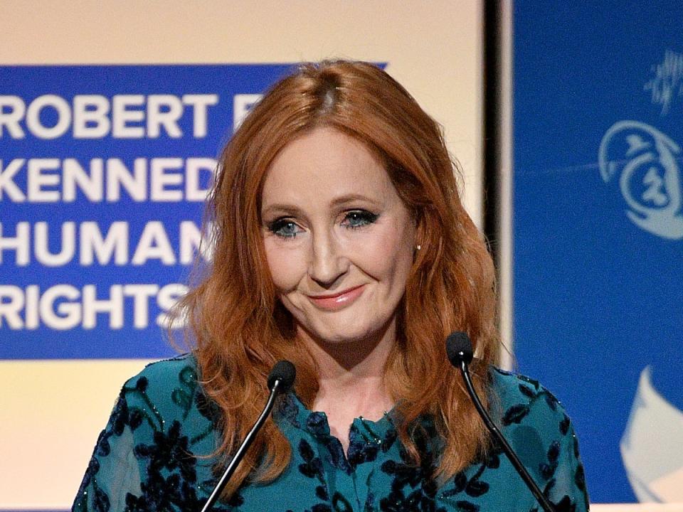 JK Rowling speaks onstage at the 2019 RFK Ripple of Hope Awards in New York (Getty Images)