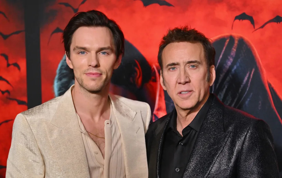 British actor Nicholas Hoult (L) and US actor Nicolas Cage (R) attend the premiere of 