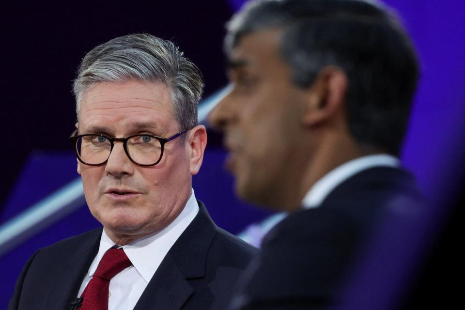 Labour leader Sir Keir Starmer and Prime Minister Rishi Sunak during their BBC head-to-head debate in Nottingham (Phil Noble/PA) (PA Wire)