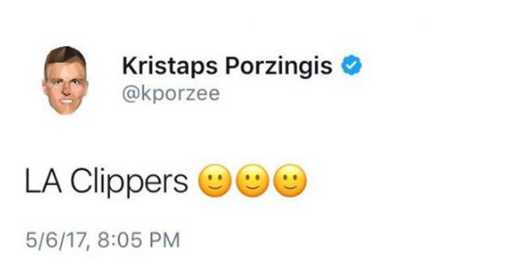 Kristaps Porzingis tweeted, and then deleted, this ominous message on Friday night. (Twitter screenshot via @theScore)