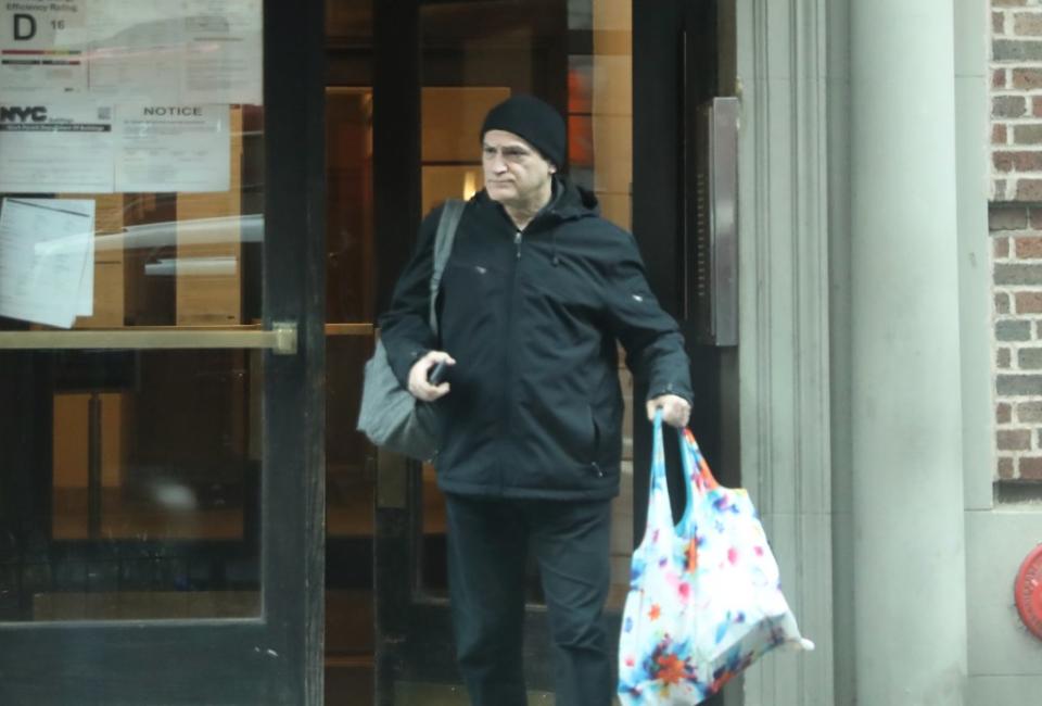Stuhlbarg was seen Monday morning carrying a large backpack and a bag leaving his home. G.N.Miller/NYPost