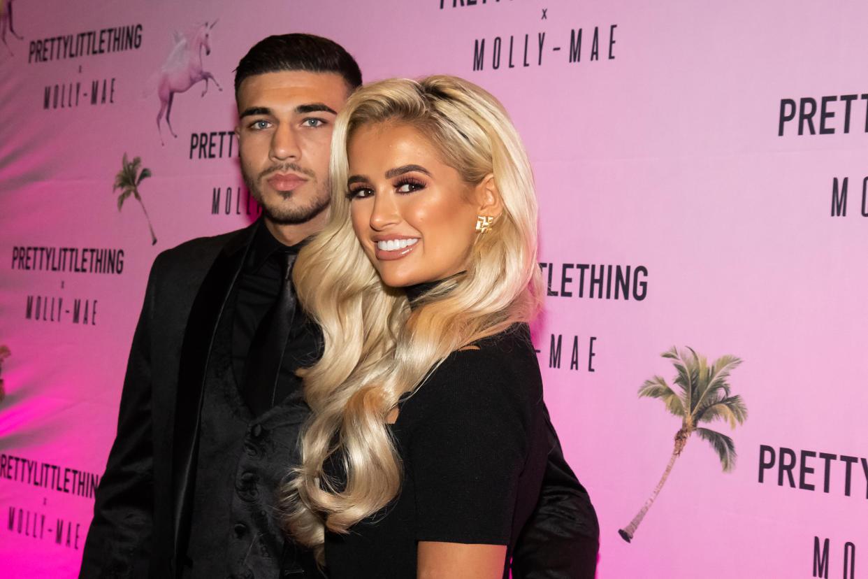 MANCHESTER, ENGLAND - SEPTEMBER 01: Tommy Fury and Molly-Mae attends the Pretty Little Thing X Molly-Mae party at Rosso on September 01, 2019 in Manchester, England. (Photo by Carla Speight/Getty Images)