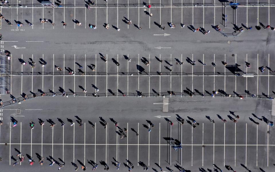 An overhead shot of the queue to get into Ikea in Warrington