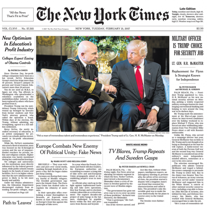 The front page of Monday&#39;s New York Times. (NYT)