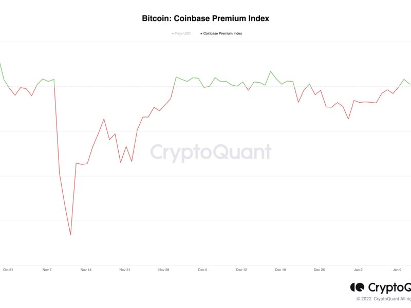 Masnachodd Bitcoin ar bremiwm ar Coinbase o'i gymharu â Binance. (CryptoQuant)