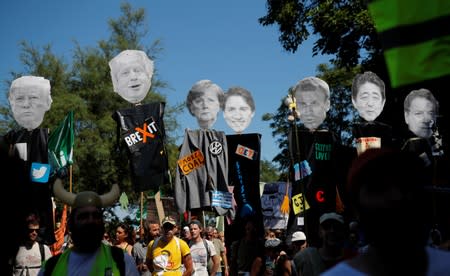 G7 opponents attend a protest in Hendaye