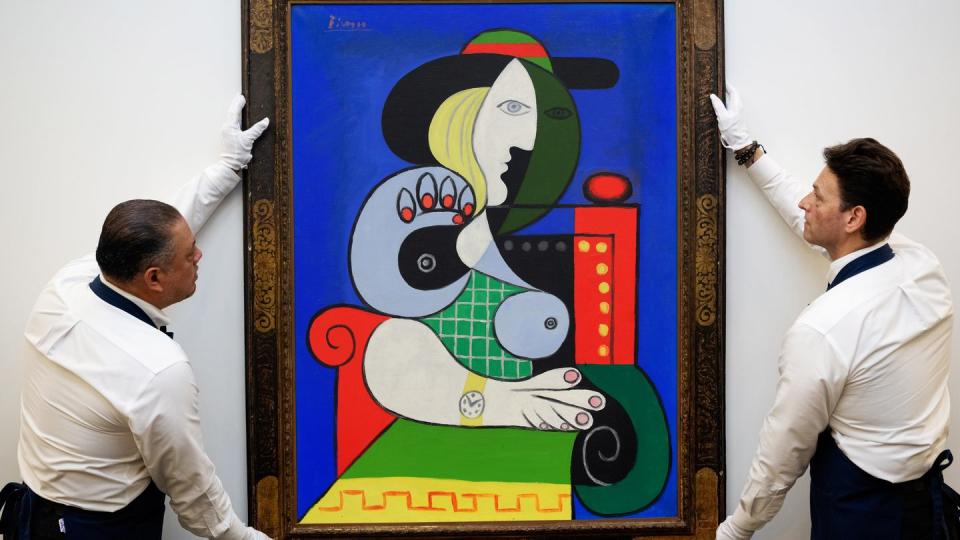 new york, new york september 11 sotheby rsquo art handlers adjust pablo picasso