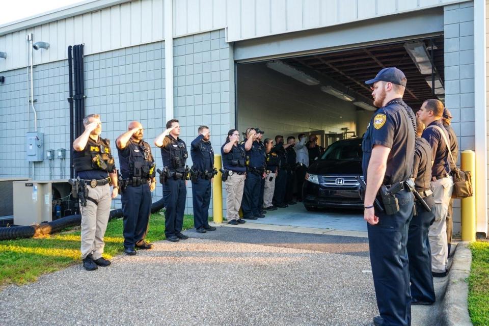 Tallahassee Police officers in mourning after an officer was killed in the line of duty Wednesday, June 8, 2022.