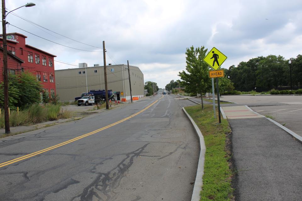 West Water Street, as seen from Weir Village Riverfront Park.