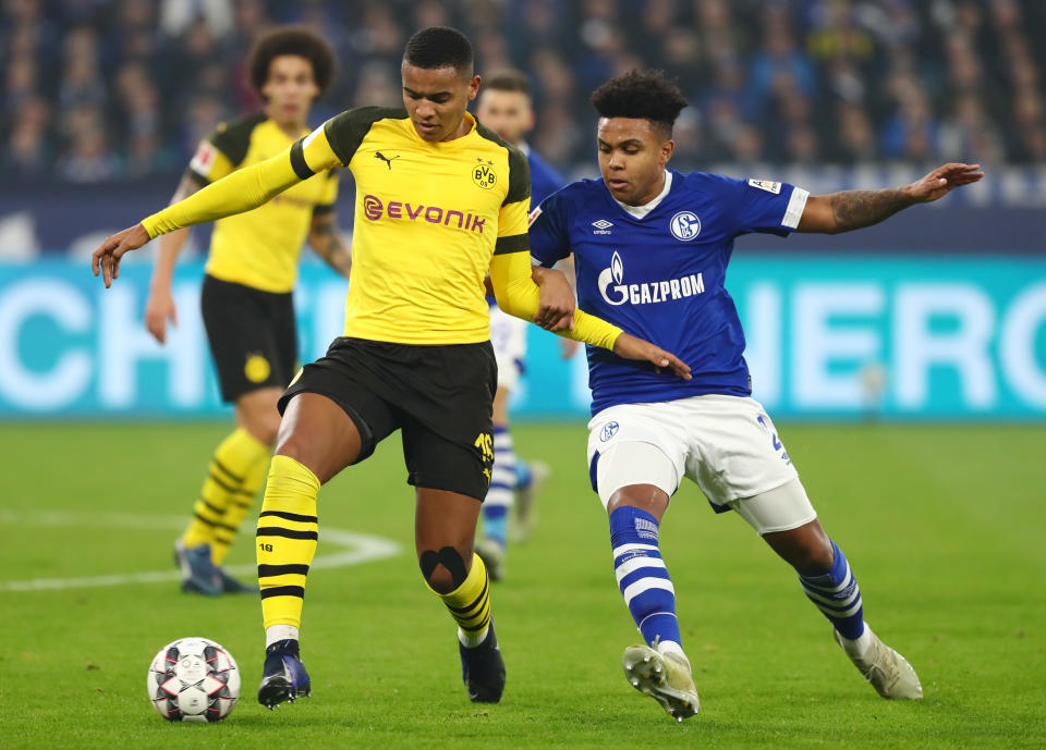 The marquee match of the Bundesliga's May 16 (re)opening day is the Revierderby between Weston McKennie (right) and Schalke 04 and Borussia Dortmund. (Getty Images)