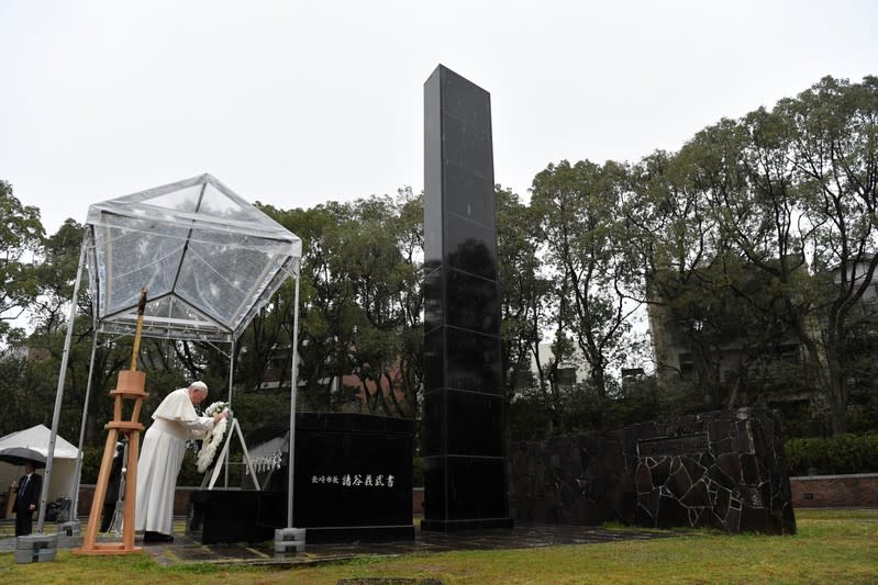 Pope Francis visits the Atomic Bomb Hypocenter Park in Nagasaki