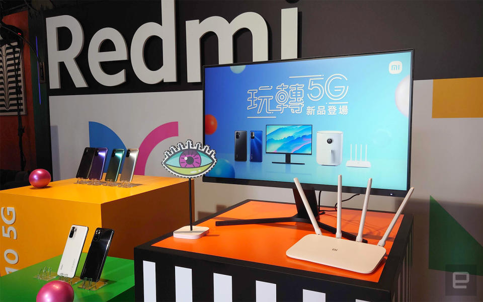 Redmi Note 10S 和 Redmi Note 10 5G，氣炸鍋、路由器和 27 吋螢幕。