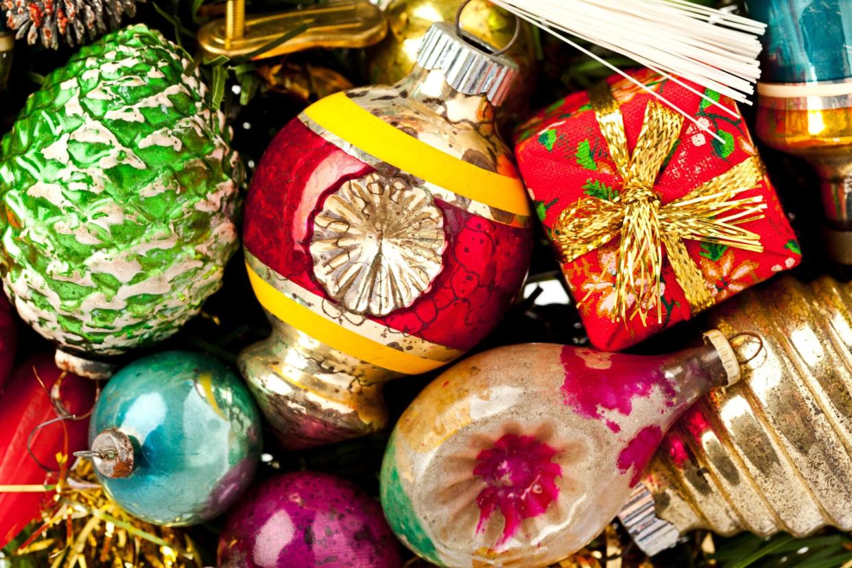 Close-Up image of vintage Christmas Ornaments