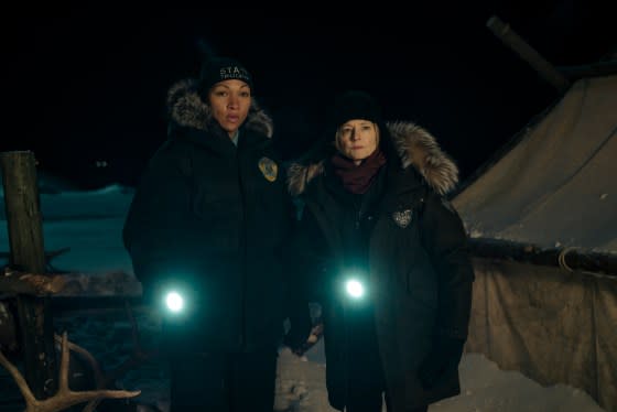 (L-R): Kali Reis as Evangeline Navarro and Jodie Foster as Liz Danvers in <em>True Detective: Night Country</em><span class="copyright">Michele K. Short—HBO</span>