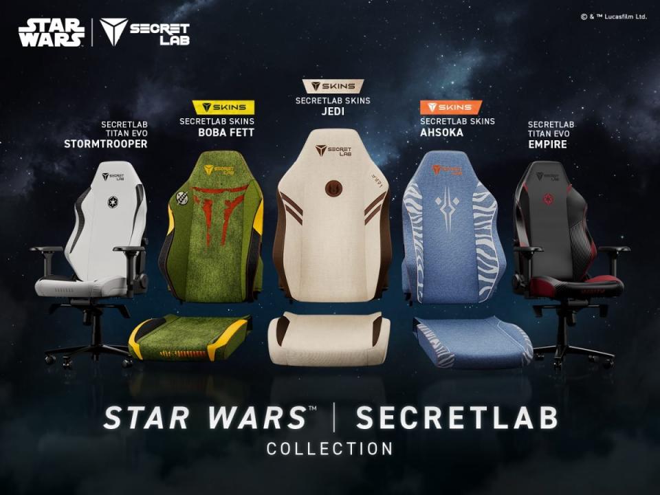 The collection of Secretlabs Star Wars SKINS collection featuring an array of Star Wars gaming chair covers