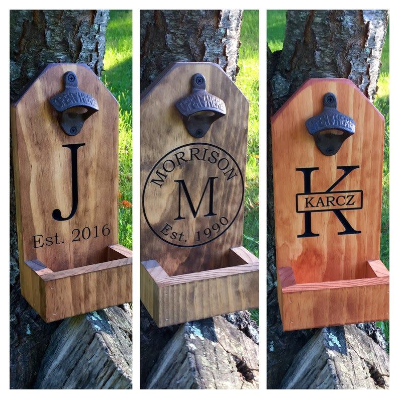 11) HeartFelt Rustics Personalized Wall Mounted Bottle Opener