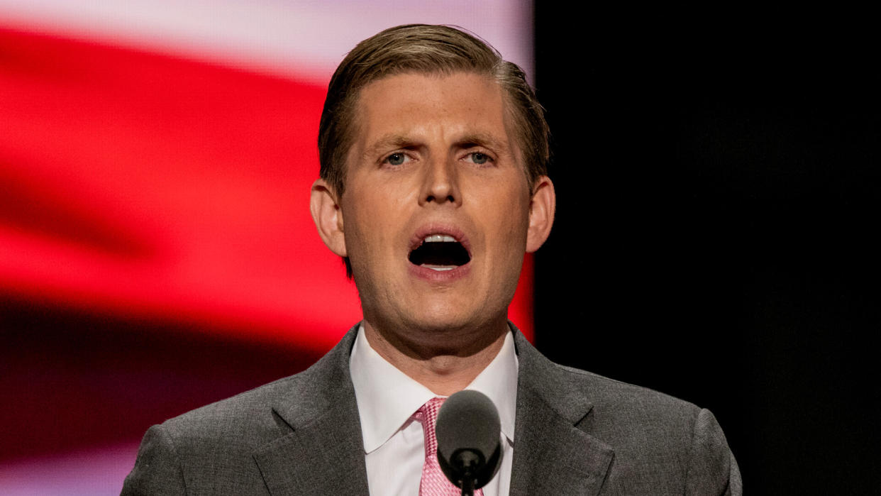 Cleveland Ohio, USA, 20th July, 2016 Eric Trump, son of presidential candidate Donald Trump delivering speech during the Republican National Convention in the Quicken Arena.