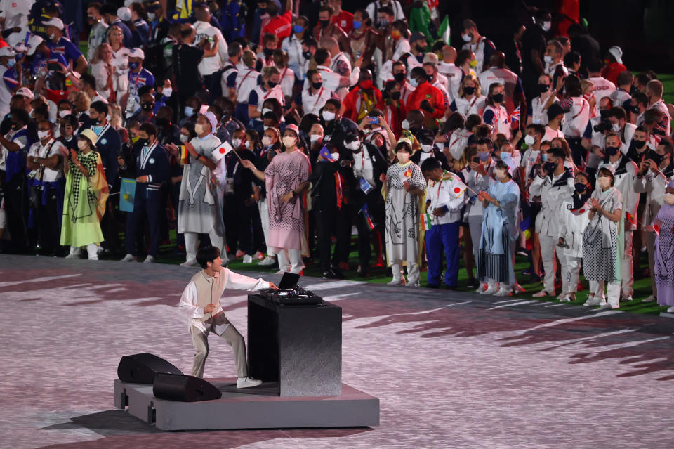 <p>The closing ceremony of the 2020 Summer Olympic Games at the Japan National Stadium (a.k.a the Olympic Stadium). The Olympic Games were held amid the COVID-19 pandemic. The closing ceremony features live and pre-recorded elements. Stanislav Krasilnikov/TASS (Photo by Stanislav Krasilnikov\TASS via Getty Images)</p> 