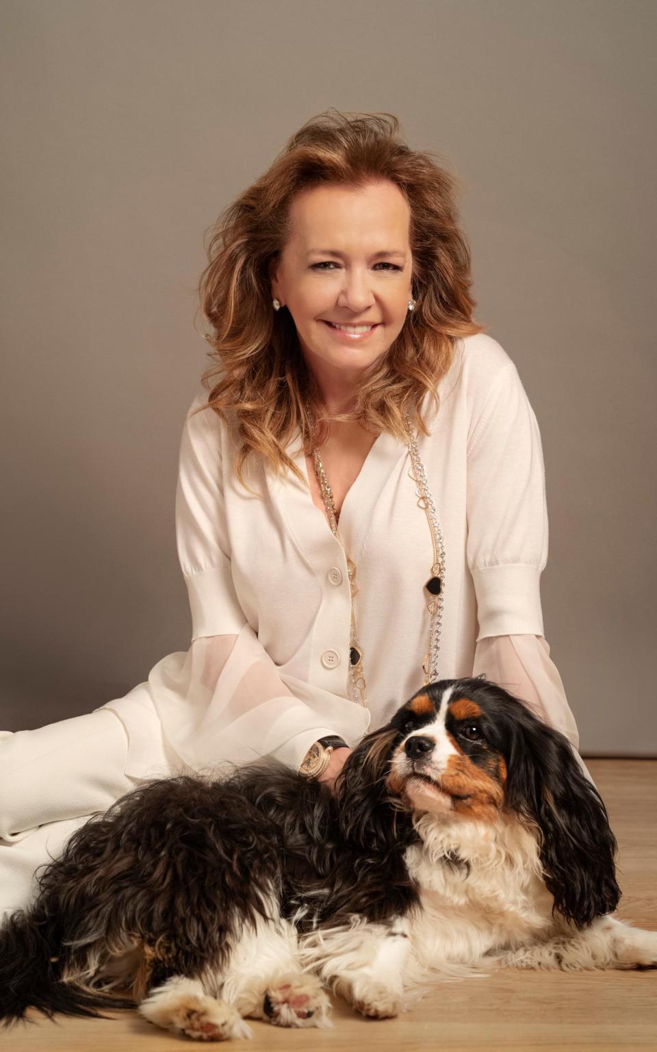 Caroline Scheufele and King Charles spaniel  - Greg Williams