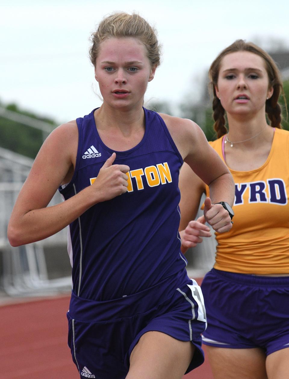 Benton's Isabelle Russell wins the 1600 meter run at the LHSAA District 1-5A track meet held Thursday at Shreveport's Lee Hedges Stadium.