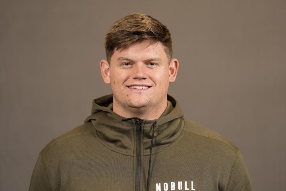 BYU offensive lineman Blake Freeland poses for a portrait at the NFL football Combine on Thursday, March 2, 2023 in Indianapolis. | AJ Mast, Associated Press