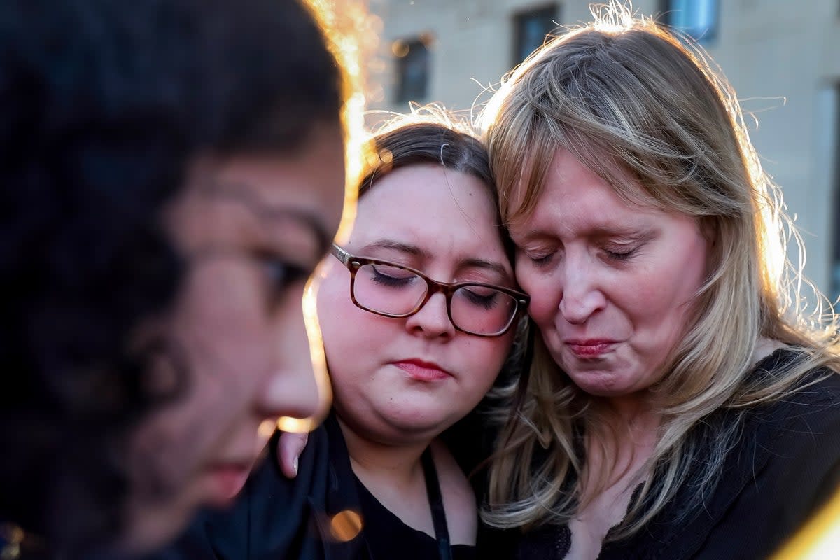 People react during a memorial vigil for the victims of the Covenant Presbyterian Church school shooting in Nashville (EPA)