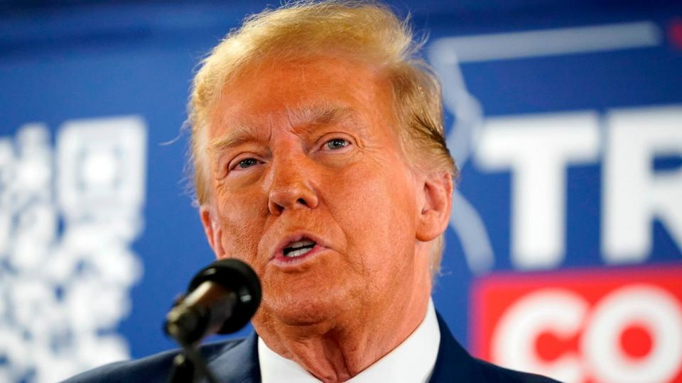 PHOTO: Republican presidential candidate former President Donald Trump speaks at a rally at Des Moines Area Community College in Newton, Iowa, Jan. 6, 2024. (Andrew Harnik/AP)