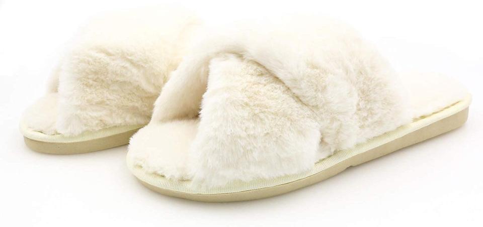 Topgalaxy.Z Women's Cross Band Soft Plush Fuzzy House/Indoor Slippers