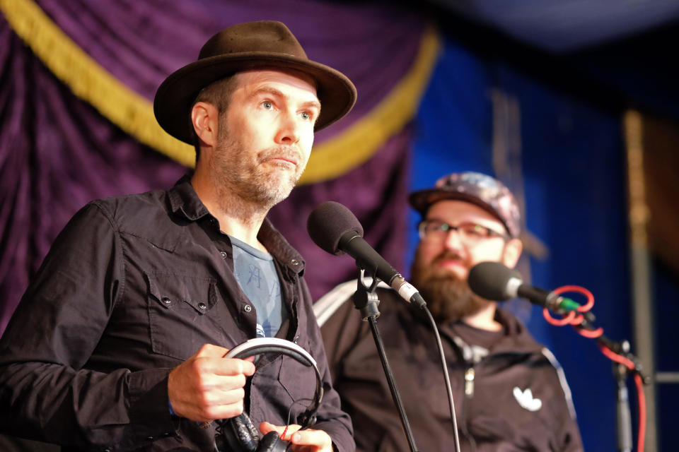 Green Man Festival, Wales, UK  August 2016.   Comedian Rhod Gilbert on stage at the Green Man Festival - Over 25,000 music fans are due to attend over the weekend.