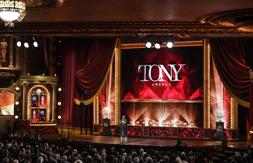 FILE - Host Ariana DeBose speaks at the 76th annual Tony Awards on Sunday, June 11, 2023, at the United Palace theater in New York. (Photo by Charles Sykes/Invision/AP, File)