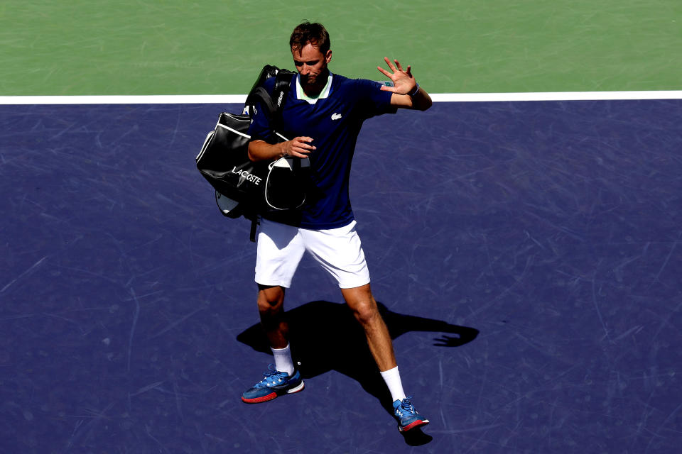 Daniil Medvedev (pictured) thanks the crowd as he leaves the court at Indian Wells.