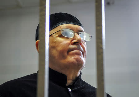 Oyub Titiev, the head of human rights group Memorial in Chechnya, attends his verdict hearing at a court in the town of Shali, in Chechnya, Russia, March 18, 2019. REUTERS/Said Tsarnayev