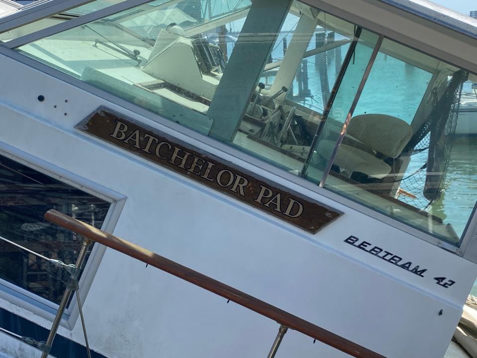 A close-up of "Batchelor Pad", which has become a local celebrity of sorts along Fort Myers Beach since it ended up there during Hurricane Ian on Sept. 28, 2022. Many want the boat to stay.