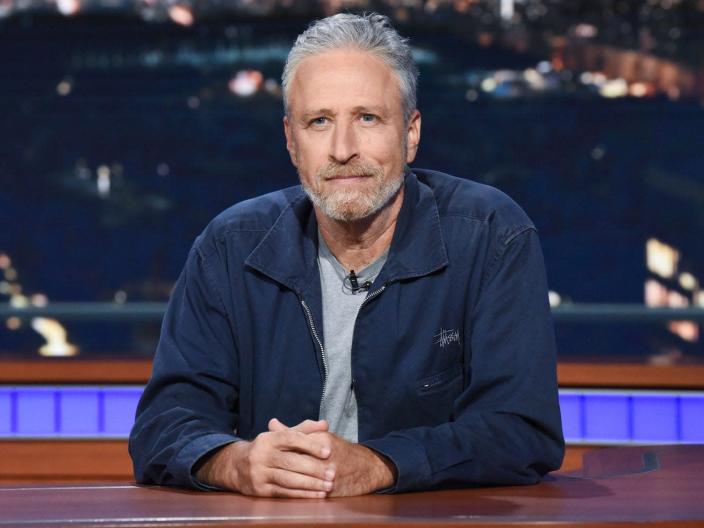 The Late Show with Stephen Colbert and guest Jon Stewart during Monday&#39;s June 17, 2019 show. (Photo by Scott Kowalchyk/CBS via Getty Images)