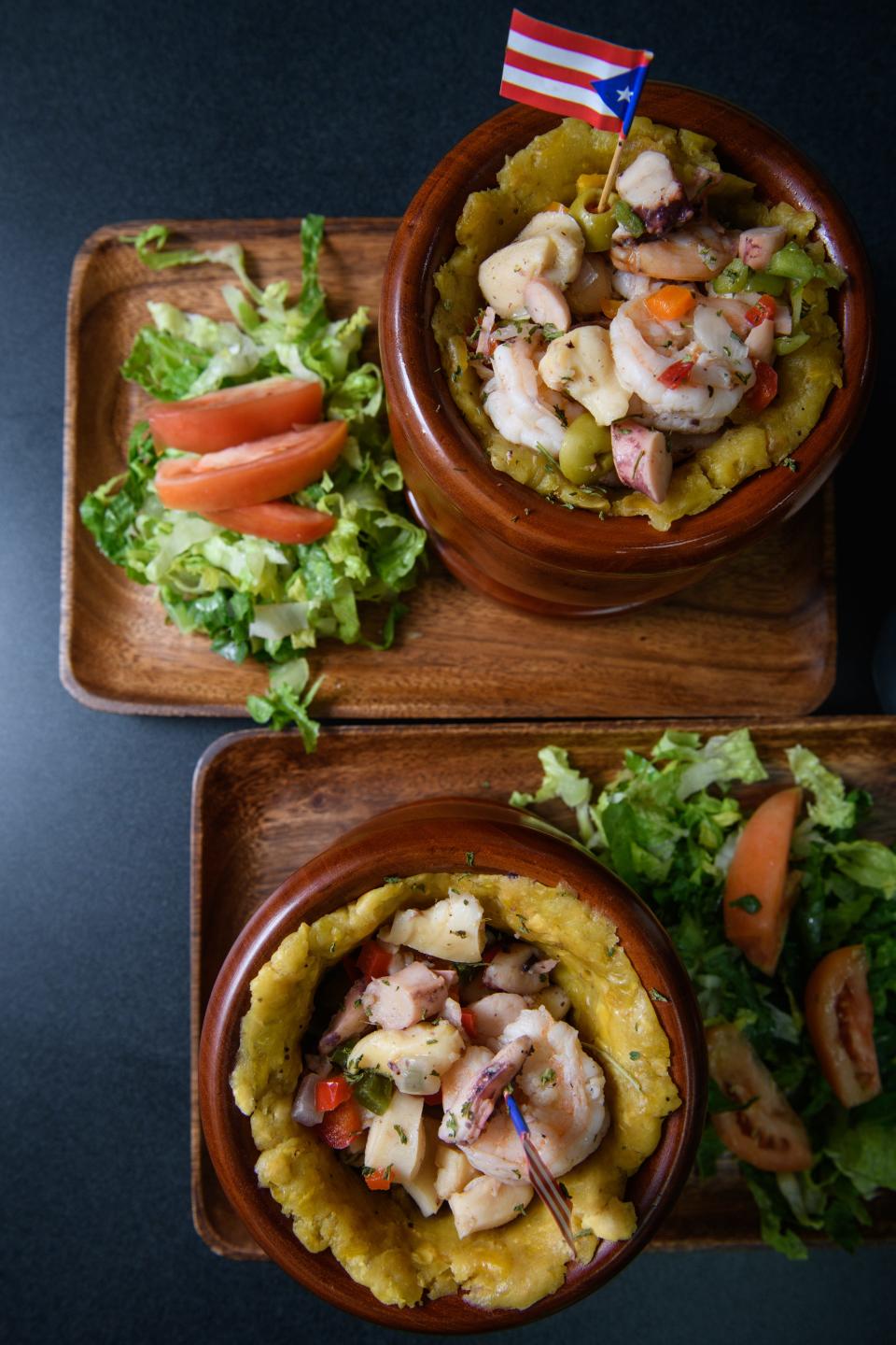 Mofongo served in wooden pilóns at La Isla Menos Restaurant at 594 S. Reilly Road.