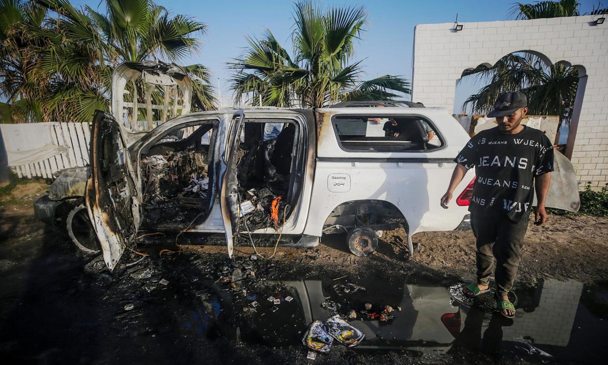 <span>The letter adds further pressure on the UK government after three British citizens were killed in an Israeli strike on Monday.</span><span>Photograph: Mohammed Saber/EPA</span>