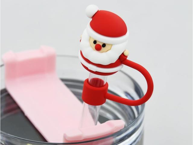 Christmas Straw Cover Silicone Tips Drinking Dust Cap Santa