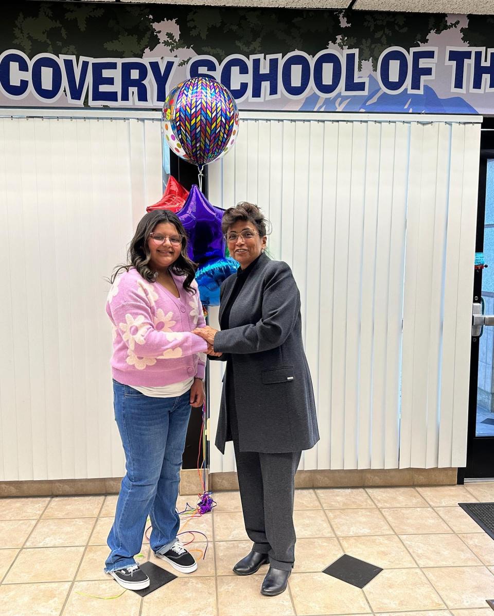 Discovery School of the Arts fifth grader Sophia Burciaga and Victorville Mayor Elizabeth "Liz" Becerra. Burciaga won the city’s Annual Civil Rights Memorial Essay Contest and will read her winning essay submission at the 16th Annual Dr. Martin Luther King, Jr. Commemorative Peace March & Ceremony on Monday, Jan. 15 near Victorville City Hall.