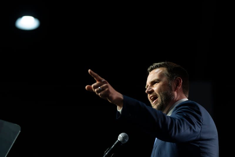 Republican vice presidential candidate Sen. JD Vance, R-Ohio, speaks during a campaign event in Reno, Nev., Tuesday, July 30, 2024. | Jae C. Hong